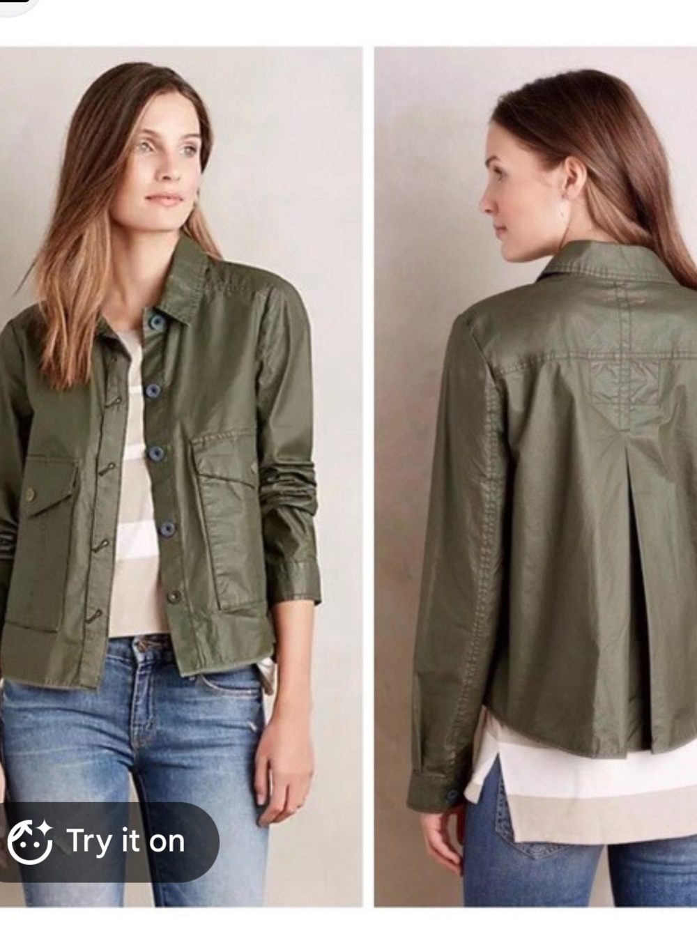 Anthropologie Hei Hei Waxed Utility Jacket Military Green coat size M